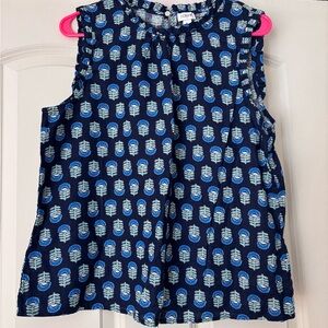 J. Crew Navy Sleeveless Top with Light Blue & Aqua Leaf Print